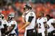 DENVER, CO - SEPTEMBER 5: Quarterback Joe Flacco #5 of the Baltimore Ravens walks off of the field after warming up before the game at Sports Authority Field at Mile High on September 5, 2013 in Denver Colorado. (Photo by Dustin Bradford/Getty Images)