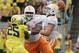 Sep 14, 2013; Eugene, OR, USA; Tennessee Volunteers quarterback Justin Worley (14) throws a touchdown pass in the first quarter against the Oregon Ducks at Autzen Stadium. Mandatory Credit: Scott Olmos-USA TODAY Sports