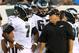 PHILADELPHIA, PA - AUGUST 09: Head coach head coach Chip Kelly talks with Michael Vick #7 during the game against the New England Patriots on August 9, 2013 at Lincoln Financial Field in Philadelphia, Pennslyvania. (Photo by Elsa/Getty Images)