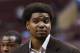 Oct 15, 2012; Philadelphia, PA, USA; Philadelphia 76ers center Andrew Bynum (33) before the game against the Boston Celtics at the Wachovia Center. The Sixers defeated the Celtics 107-75. Mandatory Credit: Howard Smith-USA TODAY Sports