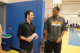 Jared Zwerling and former Knicks All-Star and current assistant GM Allan Houston.