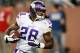 DETROIT, MI - SEPTEMBER 08: Adrian Peterson #28 of the Minnesota Vikings runs the ball during pre game prior to playing the Detroit Lions at Ford Field on September 8, 2013 in Detroit, Michigan. (Photo by Gregory Shamus/Getty Images)