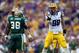 Sep 7, 2013; Baton Rouge, LA, USA; LSU Tigers defensive end Jordan Allen (98) celebrates sacking UAB Blazers quarterback Austin Brown (11) during the first quarter at Tiger Stadium. Mandatory Credit: Crystal LoGiudice-USA TODAY Sports