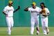 PITTSBURGH, PA - SEPTEMBER 15: Starling Marte #6 of the Pittsburgh Pirates celebrates with Marlon Byrd and Andrew McCutchen #22 after a 3-2 win over the Chicago Cubs on September 15, 2013 at PNC Park in Pittsburgh, Pennsylvania. (Photo by Joe Sargent/Getty Images)