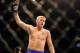 Dec 30, 2011; Las Vegas, NV, USA; UFC fighter Alexander Gustafsson celebrates against Vladimir Matyushenko (not pictured) during a light featherweight bout at UFC 141 at the MGM Grand Garden event center. Mandatory Credit: Mark J. Rebilas-USA TODAY Sports