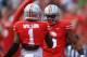 Sep 21, 2013; Columbus, OH, USA; Ohio State Buckeyes wide receiver Evan Spencer (6) celebrates with running back Dontre Wilson (1) after catching a pass in the end zone for a touchdown during the second quarter against the Florida A&M Rattlers at Ohio Stadium. Mandatory Credit: Andrew Weber-USA TODAY Sports
