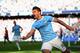 MANCHESTER, ENGLAND - SEPTEMBER 22: Sergio Aguero of Manchester City (16) celebrates as he scores their first goal during the Barclays Premier League match between Manchester City and Manchester United at the Etihad Stadium on September 22, 2013 in Manchester, England. (Photo by Laurence Griffiths/Getty Images)