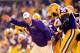 BATON ROUGE, LA - SEPTEMBER 14: Les Miles, head coach of the LSU Tigers, takes the field with his team prior to a game against the Kent State Golden Flashes at Tiger Stadium on September 14, 2013 in Baton Rouge, Louisiana. (Photo by Stacy Revere/Getty Images)