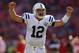 SAN FRANCISCO, CA - SEPTEMBER 22: Andrew Luck #12 of the Indianapolis Colts celebrates after scoring in the fourth quarter against the San Francisco 49ers at Candlestick Park on September 22, 2013 in San Francisco, California. (Photo by Jed Jacobsohn/Getty Images)