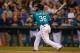 SEATTLE, WA - SEPTEMBER 09: Abraham Almonte #36 of the Seattle Mariners hits a two-run homer in the seventh inning against the Houston Astros at Safeco Field on September 9, 2013 in Seattle, Washington. (Photo by Otto Greule Jr/Getty Images)