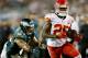 PHILADELPHIA, PA - SEPTEMBER 19: Jamaal Charles #25 of the Kansas City Chiefs carries the ball as Mychal Kendricks #95 of the Philadelphia Eagles defends on September 19, 2013 at Lincoln Financial Field in Philadelphia, Pennslyvania. The Kansas City Chiefs defeated the Philadelphia Eagles 26-16. (Photo by Elsa/Getty Images)