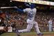Sep 25, 2013; San Francisco, CA, USA; Los Angeles Dodgers right fielder Yasiel Puig (66) hits a single against the San Francisco Giants during the fourth inning at AT&T Park. Mandatory Credit: Ed Szczepanski-USA TODAY Sports