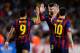BARCELONA, SPAIN - SEPTEMBER 18: Lionel Messi (R) of FC Barcelona celebrates with his team-mates Gerard Pique (C) and Alexis Sanchez after scoring his team's second goal during the UEFA Champions League Group H match between FC Barcelona and Ajax Amsterdam ag the Camp Nou stadium on September 18, 2013 in Barcelona, Spain. (Photo by David Ramos/Getty Images)