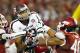 FAYETTEVILLE, AR - SEPTEMBER 28: Mike Evans #13 of the Texas A&M Aggies catches a touchdown pass in the end zone during a game against the Arkansas Razorbacks at Razorback Stadium on September 28, 2013 in Fayetteville, Arkansas. (Photo by Wesley Hitt/Getty Images)