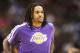 December 26, 2012; Denver, CO, USA; Los Angeles Lakers center Jordan Hill (27) before the first half against the Denver Nuggets at the Pepsi Center. The Nuggets won 126-114. Mandatory Credit: Chris Humphreys-USA TODAY Sports
