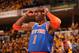 INDIANAPOLIS, IN - MAY 11: Amar'e Stoudemire #1 of the New York Knicks fixes his glasses in Game Three of the Eastern Conference Semifinals against the Indiana Pacers during the 2013 NBA Playoffs on May 11, 2013 at the Bankers Life Fieldhouse in Indianapolis. NOTE TO USER: User expressly acknowledges and agrees that, by downloading and or using this photograph, User is consenting to the terms and conditions of the Getty Images License Agreement. Mandatory Copyright Notice: Copyright 2013 NBAE (Photo by Nathaniel S. Butler/NBAE via Getty Images)