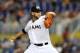 Sep 29, 2013; Miami, FL, USA; Miami Marlins starting pitcher Henderson Alvarez (37) delivers a pitch during the first inning against the Detroit Tigers at Marlins Ballpark. Mandatory Credit: Steve Mitchell-USA TODAY Sports