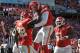 KANSAS CITY, MO - SEPTEMBER 29: Wide receiver Dwayne Bowe #82 of the Kansas City Chiefs celebrates with teammates Donnie Avery #17 and Rodney Hudson #61 after scoring a touchdown against the New York Giants during the second half on September 29, 2013 at Arrowhead Stadium in Kansas City, Missouri. Kansas City defeated New York 31-7. (Photo by Peter Aiken/Getty Images)