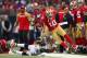ST. LOUIS, MO - SEPTEMBER 26: Kyle Williams #10 of the San Francisco 49ers is knocked out of bounds by Daren Bates #53 of the St. Louis Rams during a punt return at the Edward Jones Dome on September 26, 2013 in St. Louis, Missouri. The 49ers beat the rams 35-11. (Photo by Dilip Vishwanat/Getty Images)