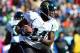 Dec 30, 2012; Nashville, TN, USA; Jacksonville Jaguars wide receiver Justin Blackmon (14) runs with the ball against the Tennessee Titans during the first half at LP Field. Mandatory credit: Don McPeak-USA TODAY Sports