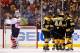 BOSTON, MA - SEPTEMBER 23: Zdeno Chara #33 of the Boston Bruins celebrates with teammates Dennis Seidenberg #44 and Jarome Iginla #12 of the Boston Bruins after scoring a goal in the second period against the Washington Capitals during the preseason game on September 23, 2013 at TD Garden in Boston, Massachusetts. (Photo by Jared Wickerham/Getty Images)