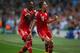 MANCHESTER, ENGLAND - OCTOBER 02: Franck Ribery (R) of Muenchen celebrates scoring the opening goal with David Alaba of Muenchen during the UEFA Champions League Group D match between Manchester City and FC Bayern Muenchen at Etihad Stadium on October 2, 2013 in Manchester, England. (Photo by Julian Finney/Getty Images)