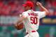 ST. LOUIS, MO - SEPTEMBER 28: Starter Adam Wainwright #50 of the St. Louis Cardinals pitches against the Chicago Cubs in the first inning at Busch Stadium on September 28, 2013 in St. Louis, Missouri. (Photo by Dilip Vishwanat/Getty Images)