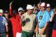 DUBLIN, OH - OCTOBER 03: Adam Scott of Australia and the International Team celebrates his third shot on the 15th hole during the Day One Four-Ball Matches on the first tee at the Muirfield Village Golf Club on October 3, 2013 in Dublin, Ohio. (Photo by David Cannon/Getty Images)