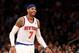 Apr 23, 2013; New York, NY, USA; New York Knicks small forward Carmelo Anthony (7) smiles on the court against the Boston Celtics during game two in the first round of the 2013 NBA playoffs at Madison Square Garden. Knicks won 87-71. Mandatory Credit: Debby Wong-USA TODAY Sports