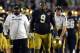 Jan 7, 2013; Miami, FL, USA; Notre Dame Fighting Irish defensive lineman Louis Nix III (9) reacts during the second half of the 2013 BCS Championship game against the Alabama Crimson Tide at Sun Life Stadium. Mandatory Credit: Steve Mitchell-USA TODAY Sports