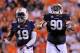 Sep 7, 2013; Auburn, AL, USA; Auburn Tigers defensive back Ryan White (19) and defensive lineman Gabe Wright (90) celebrate a quarterback sack during the first half against the Arkansas State Red Wolves at Jordan Hare Stadium. Mandatory Credit: Shanna Lockwood-USA TODAY Sports