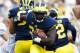 Aug 31, 2013; Ann Arbor, MI, USA; Michigan Wolverines running back Derrick Green (27) rushes with the ball in the third quarter against the Central Michigan Chippewas at Michigan Stadium. Mandatory Credit: Rick Osentoski-USA TODAY Sports