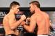 Oct 8, 2013; Barueri, Sao Paulo, Brazil; Demian Maia (left) and Jake Shields during the weigh-in for UFC Fight Night 29 at Jose Correa Arena. Mandatory Credit: Jason Silva-USA TODAY Sports