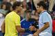 CINCINNATI, OH - AUGUST 16: (L-R) Rafael Nadal of Spain shakes hands at the net with Roger Federer of Switzerland after their Men's Singles quarterfinals match during the Western & Southern Open on August 16, 2013 at Lindner Family Tennis Center in Cincinnati, Ohio. (Photo by Ronald Martinez/Getty Images)