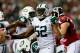 ATLANTA, GA - OCTOBER 07: Inside linebacker David Harris #52 of the New York Jets celebrates a fourth down stop against the Atlanta Falcons during their game at the Georgia Dome on October 7, 2013 in Atlanta, Georgia. (Photo by Kevin C. Cox/Getty Images)