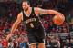 CHICAGO, IL - APRIL 25: Deron Williams #8 of the Brooklyn Nets controls the ball against the Chicago Bulls in Game Three of the Eastern Conference Quarterfinals during the 2013 NBA Playoffs on April 25, 2013 at United Center in Chicago, Illinois. NOTE TO USER: User expressly acknowledges and agrees that, by downloading and or using this photograph, User is consenting to the terms and conditions of the Getty Images License Agreement. Mandatory Copyright Notice: Copyright 2013 NBAE (Photo by Jesse D. Garrabrant/NBAE via Getty Images)