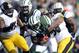 Oct 13, 2013; East Rutherford, NJ, USA; Pittsburgh Steelers outside linebacker LaMarr Woodley (56) sacks New York Jets quarterback Geno Smith (7) during the first half at MetLife Stadium. Mandatory Credit: Joe Camporeale-USA TODAY Sports
