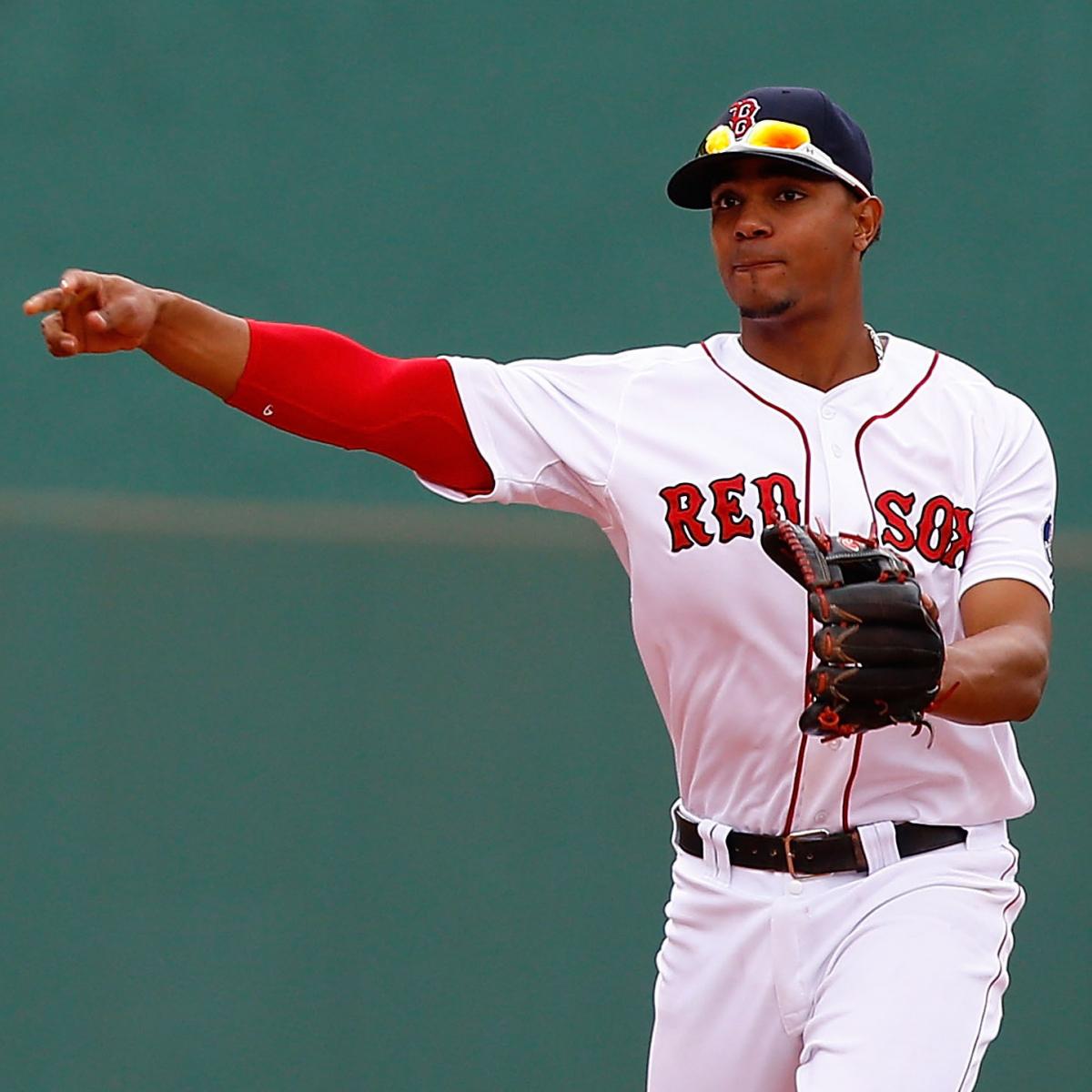 Xander Bogaerts of the Boston Red Sox looks on before a game