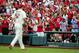 Oct 12, 2013; St. Louis, MO, USA; St. Louis Cardinals fans cheer as starting pitcher Michael Wacha (52) walks back to the dugout for a pitching change against the Los Angeles Dodgers during the 7th inning in game two of the National League Championship Series baseball game at Busch Stadium. Mandatory Credit: Jeff Curry-USA TODAY Sports