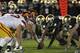 SOUTH BEND, IN - OCTOBER 22: Members of the Notre Dame Fighting Irish defense line up against the offense of the University of Southern California Trojans at Notre Dame Stadium on October 22, 2011 in South Bend, Indiana. USC defeated Notre Dame 31-17. (Photo by Jonathan Daniel/Getty Images)