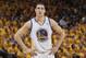 OAKLAND, CA - MAY 16: Klay Thompson #11 of the Golden State Warriors looks on against the San Antonio Spurs in Game Six of the Western Conference Semifinals during the 2013 NBA Playoffs on May 16, 2013 at Oracle Arena in Oakland, California. NOTE TO USER: User expressly acknowledges and agrees that, by downloading and or using this photograph, user is consenting to the terms and conditions of Getty Images License Agreement. Mandatory Copyright Notice: Copyright 2013 NBAE (Photo by Rocky Widner/NBAE via Getty Images)