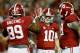 TUSCALOOSA, AL - OCTOBER 19: AJ McCarron #10 of the Alabama Crimson Tide celebrates a touchdown against the Arkansas Razorbacks at Bryant-Denny Stadium on October 19, 2013 in Tuscaloosa, Alabama. (Photo by Kevin C. Cox/Getty Images)