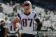 Oct 20, 2013; East Rutherford, NJ, USA; New England Patriots tight end Rob Gronkowski (87) warms up before their game against the New York Jets at MetLife Stadium. Mandatory Credit: Ed Mulholland-USA TODAY Sports