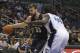 Oct 18, 2013; Orlando, FL, USA; Memphis Grizzlies center Marc Gasol (33) drives past Orlando Magic power forward Andrew Nicholson (44) during the first half at Amway Center. Mandatory Credit: Kim Klement-USA TODAY Sports