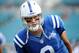 Sep 29, 2013; Jacksonville, FL, USA; Indianapolis Colts quarterback Matt Hasselbeck (8) warms up before the start of the game against the Jacksonville Jaguars at EverBank Field. Mandatory Credit: Melina Vastola-USA TODAY Sports