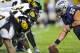 Sep 8, 2012; Fort Worth, TX, USA; TCU Horned Frogs center Joey Hunt (56) faces the Grambling State Tigers defense during the game at Amon G. Carter Stadium. TCU defeated Grambling State 56-0. Mandatory Credit: Jerome Miron-USA TODAY Sports
