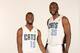 CHARLOTTE, NC - SEPTEMBER 30: Kemba Walker #15 and Al Jefferson #25 of the Charlotte Bobcats pose for a portrait on media day at the Time Warner Cable Arena on September 30, 2013 in Charlotte, North Carolina. NOTE TO USER: User expressly acknowledges and agrees that, by downloading and or using this photograph, User is consenting to the terms and conditions of the Getty Images License Agreement. Mandatory Copyright Notice: Copyright 2013 NBAE (Photo by Brock Williams-Smith/NBAE via Getty Images)