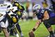 Sep 8, 2012; Fort Worth, TX, USA; TCU Horned Frogs center Joey Hunt (56) faces the Grambling State Tigers defense during the game at Amon G. Carter Stadium. TCU defeated Grambling State 56-0. Mandatory Credit: Jerome Miron-USA TODAY Sports