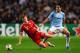 MANCHESTER, ENGLAND - OCTOBER 02: Toni Kroos of Muenchen is challenged by Samir Nasri of Manchester City during the UEFA Champions League Group D match between Manchester City and FC Bayern Muenchen at Etihad Stadium on October 2, 2013 in Manchester, England. (Photo by Laurence Griffiths/Getty Images)