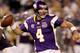 MINNEAPOLIS - NOVEMBER 21: Quarterback Brett Favre #4 of the Minnesota Vikings looks for an open receiver while playing the Green Bay Packers at the Hubert H. Humphrey Metrodome on November 21, 2010 in Minneapolis, Minnesota. (Photo by Matthew Stockman/Getty Images)